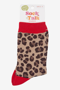 Women's Bamboo Socks - Beige/Red, Leopard