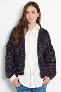Brodie Wool Blend Cardigan - Navy Blue, Rainbow Knit