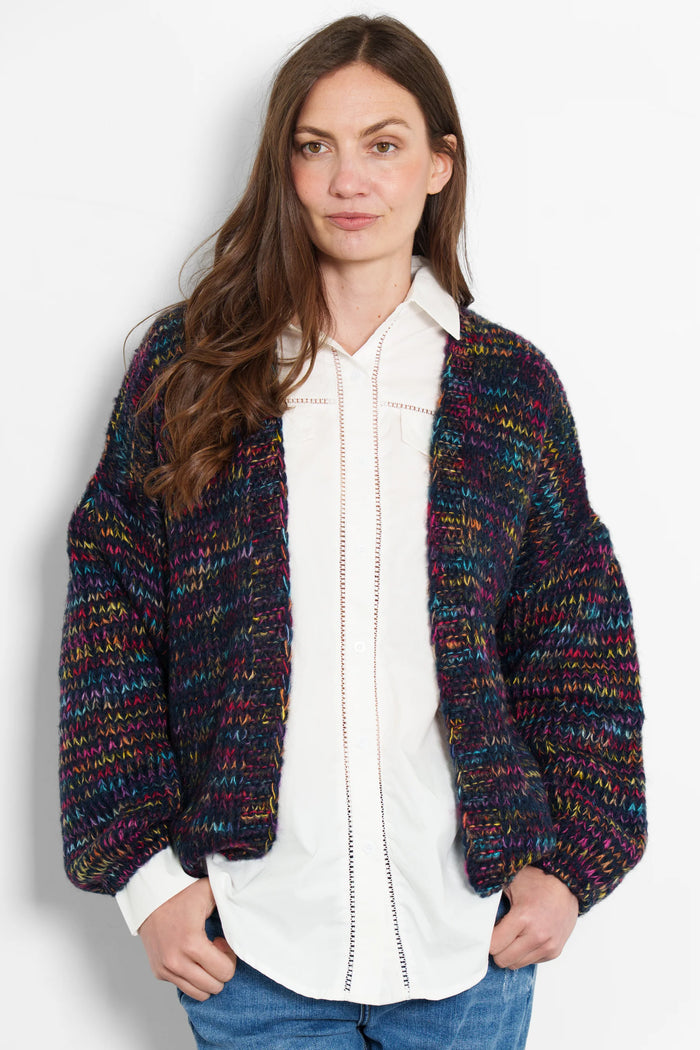 Brodie Wool Blend Cardigan - Navy Blue, Rainbow Knit