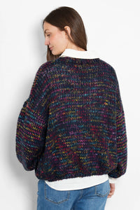 Brodie Wool Blend Cardigan - Navy Blue, Rainbow Knit