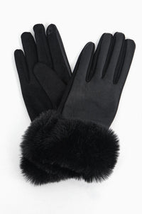 Maya Faux Fur Cuff Gloves - Black, PU