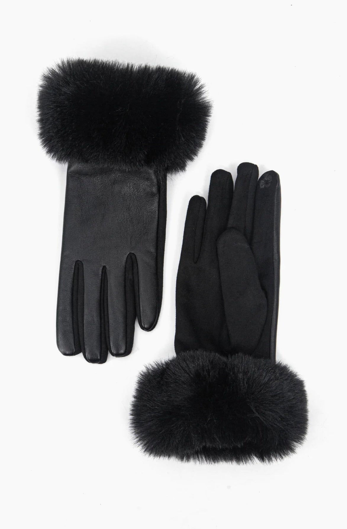 Maya Faux Fur Cuff Gloves - Black, PU