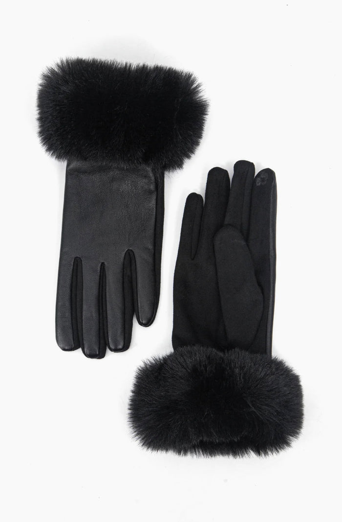 Maya Faux Fur Cuff Gloves - Black, PU