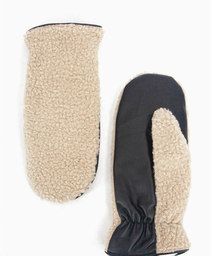 Goldie Mitten Gloves - Cream, Borg