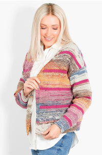 Brodie Wool Blend Cardigan - Multi/Pink, Striped