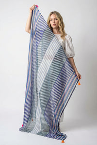 Striped Lightweight Cotton Scarf in Blue