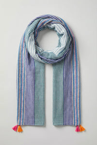 Striped Lightweight Cotton Scarf in Blue