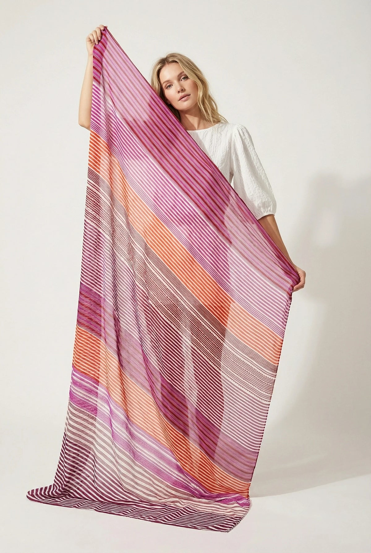Striped Lightweight Cotton Scarf in Pink