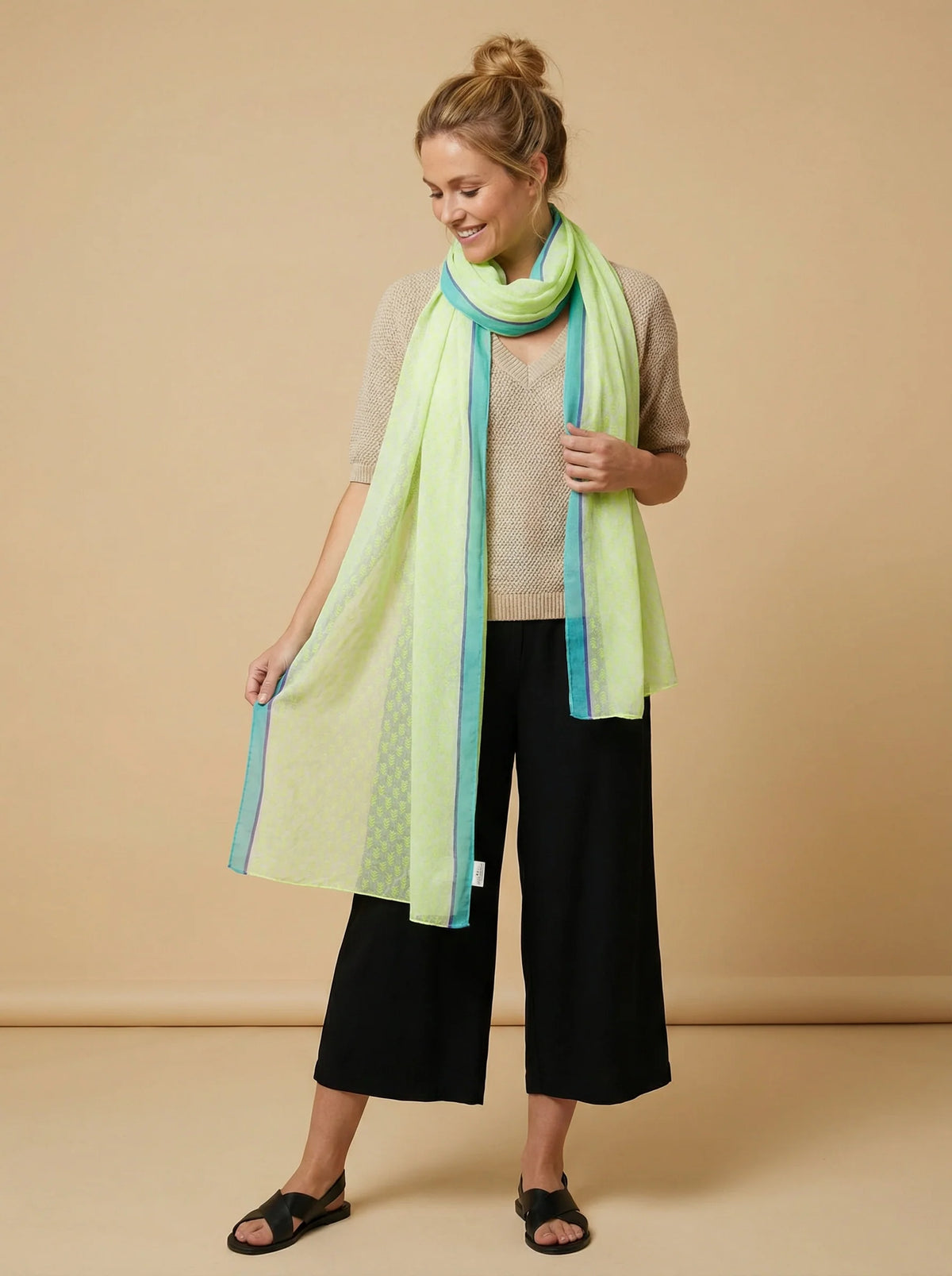 Chevron Print Lightweight Cotton Scarf in Lime