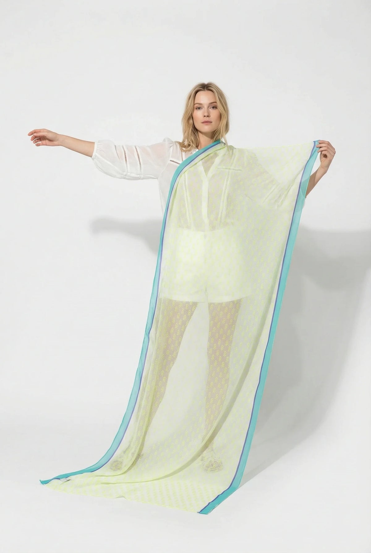 Chevron Print Lightweight Cotton Scarf in Lime