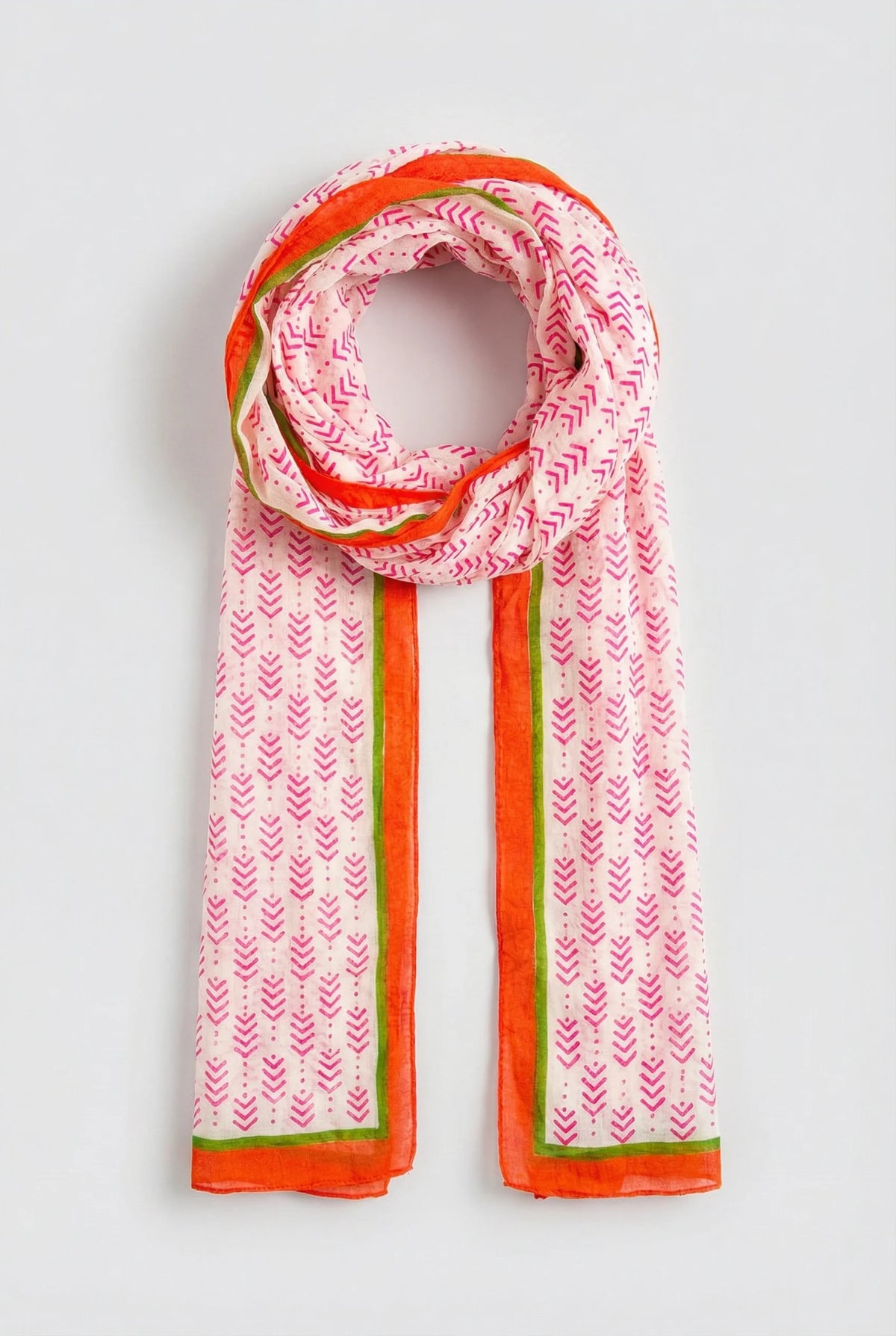 Chevron Print Lightweight Cotton Scarf in Pink