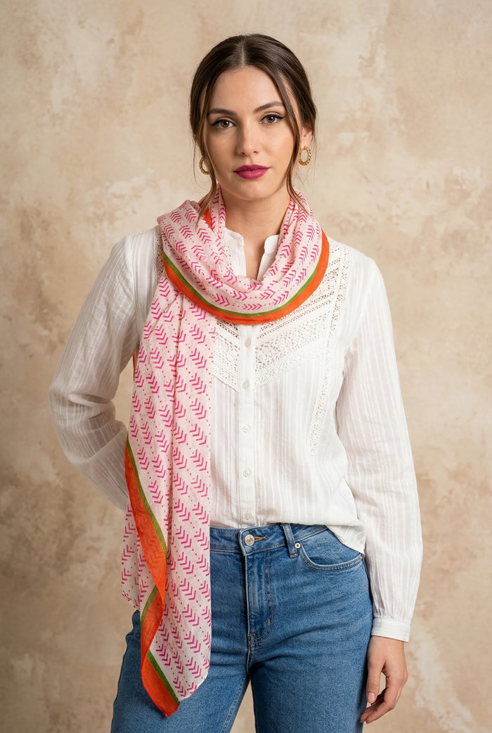 Chevron Print Lightweight Cotton Scarf in Pink
