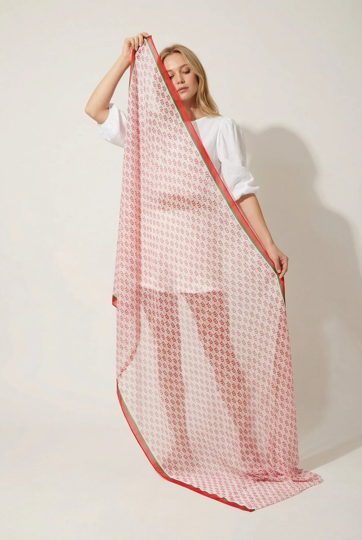 Chevron Print Lightweight Cotton Scarf in Pink