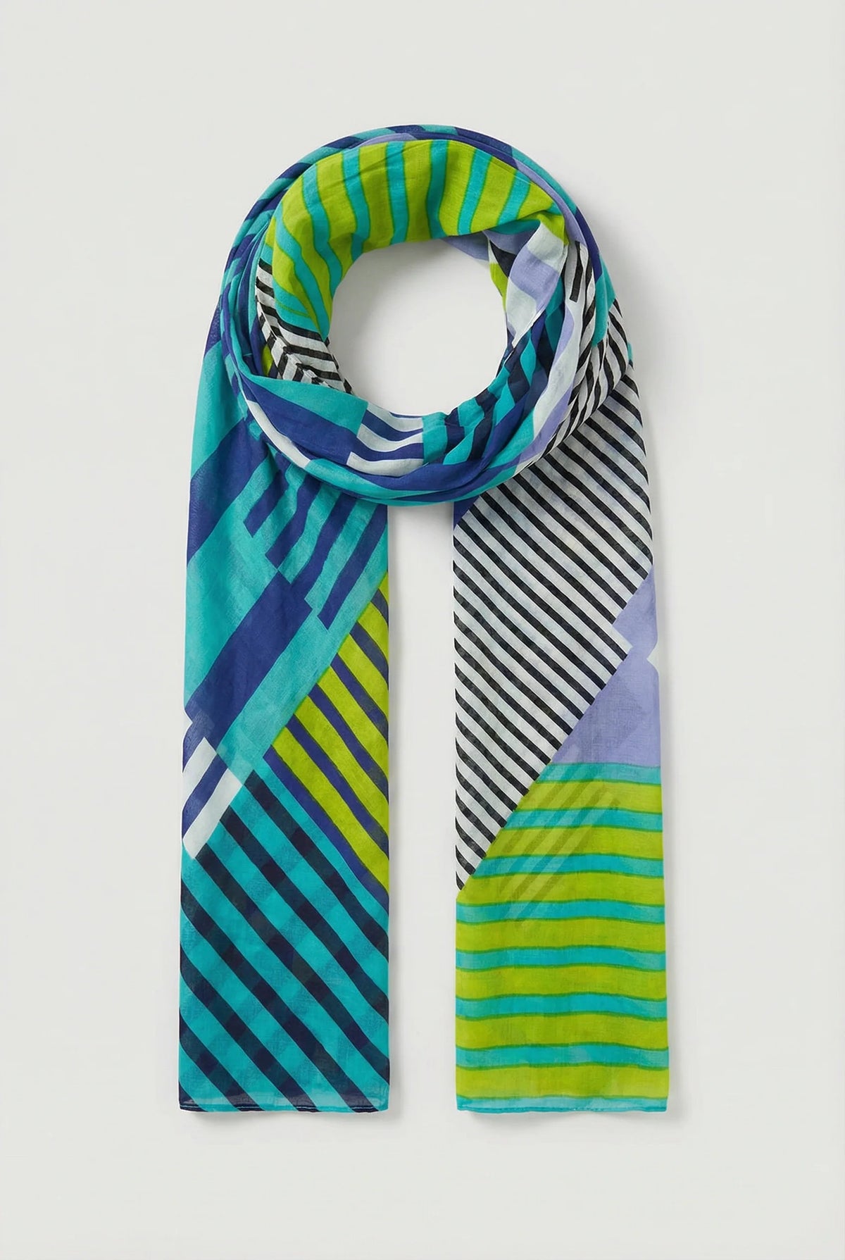 Block Stripe Lightweight Cotton Scarf in Blue
