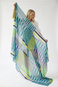 Block Stripe Lightweight Cotton Scarf in Blue