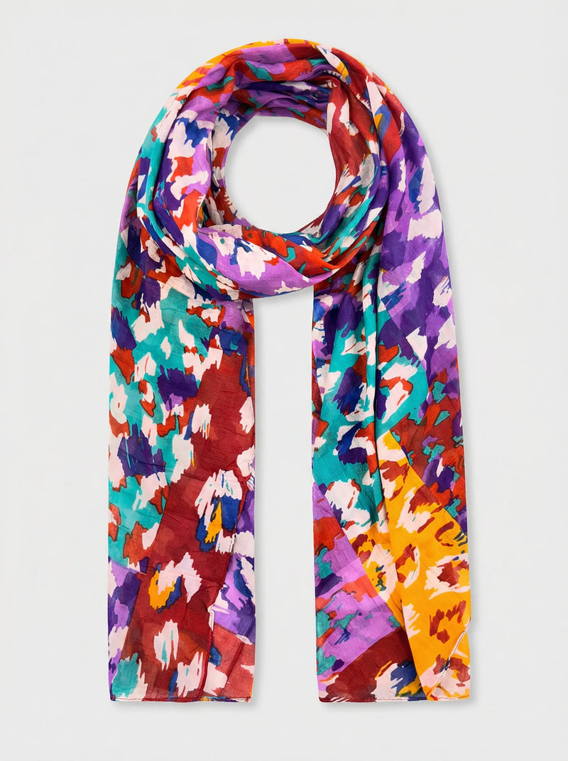 Leopard Print Lightweight Cotton Scarf in Pink/Orange