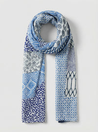 Mixed Print Lightweight Cotton Scarf in Blue