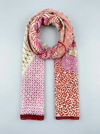 Mixed Print Lightweight Cotton Scarf in Pink