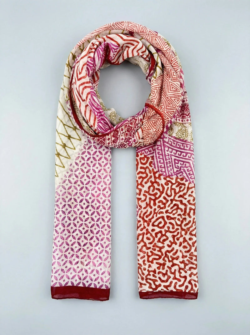 Mixed Print Lightweight Cotton Scarf in Pink