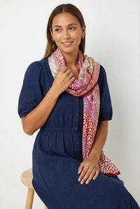 Mixed Print Lightweight Cotton Scarf in Pink