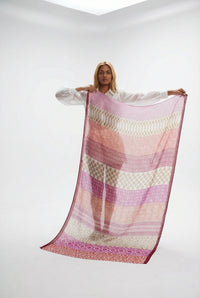 Mixed Print Lightweight Cotton Scarf in Pink