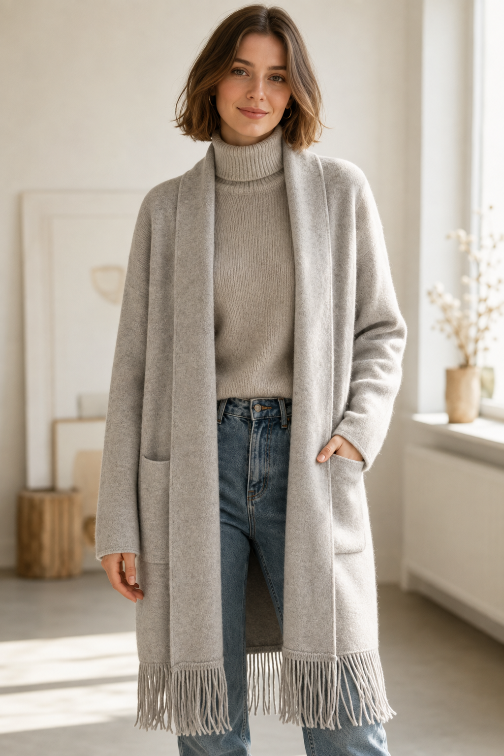Longline Fringe Knitted Cardigan