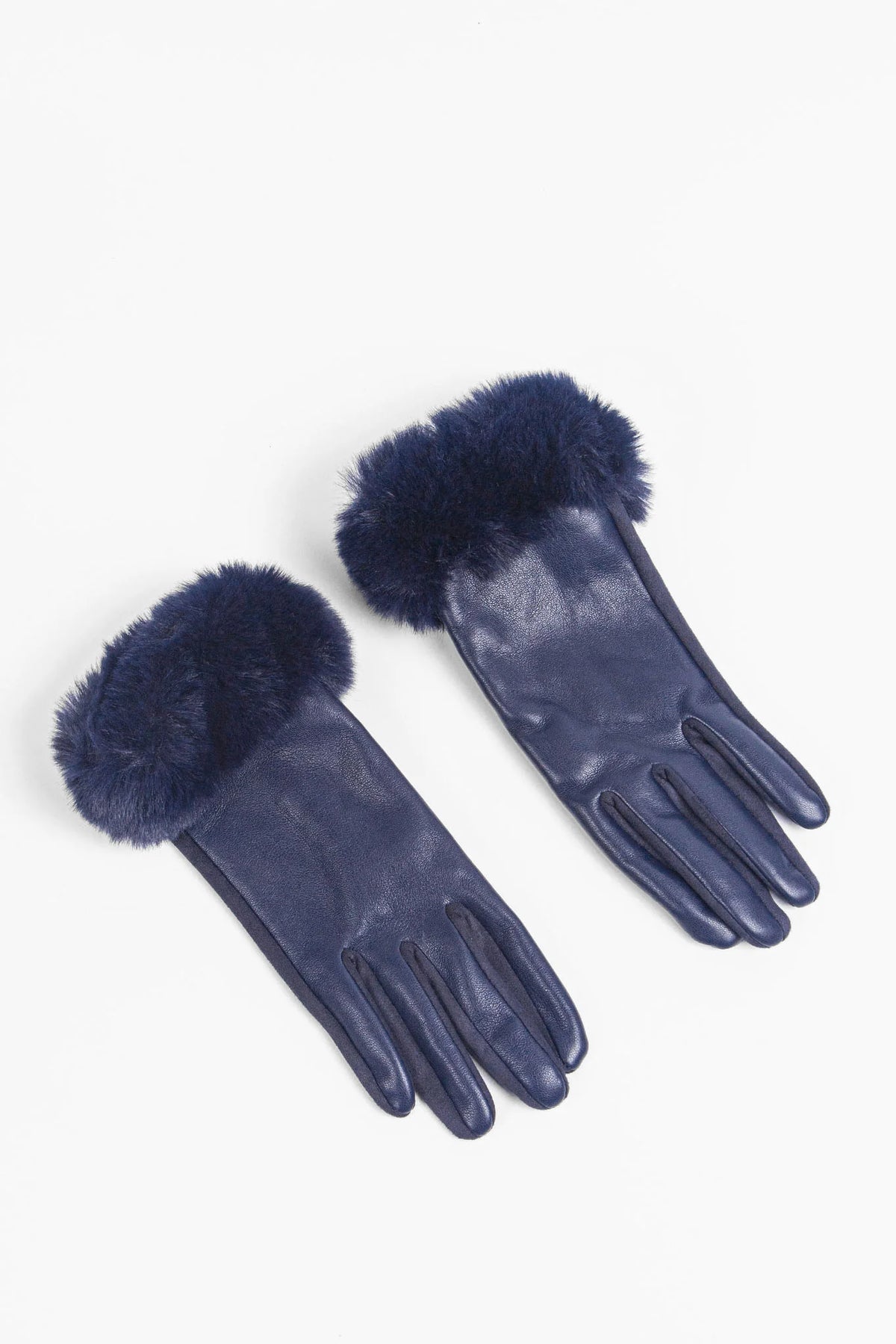 Vegan Leather Touch Screen Gloves- Navy Blue