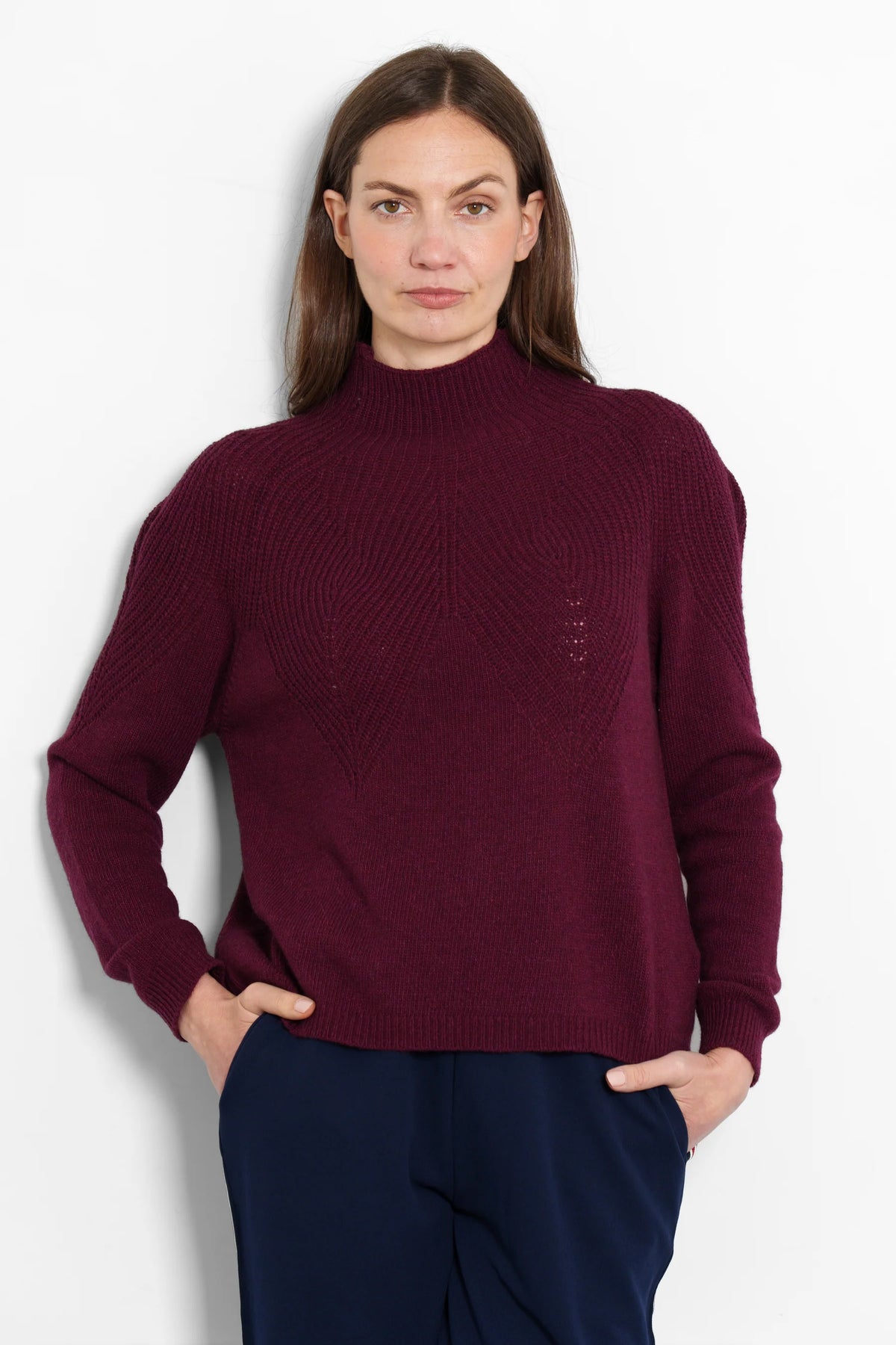 Mallory Cashmere Blend Jumper - Berry, Ribbed
