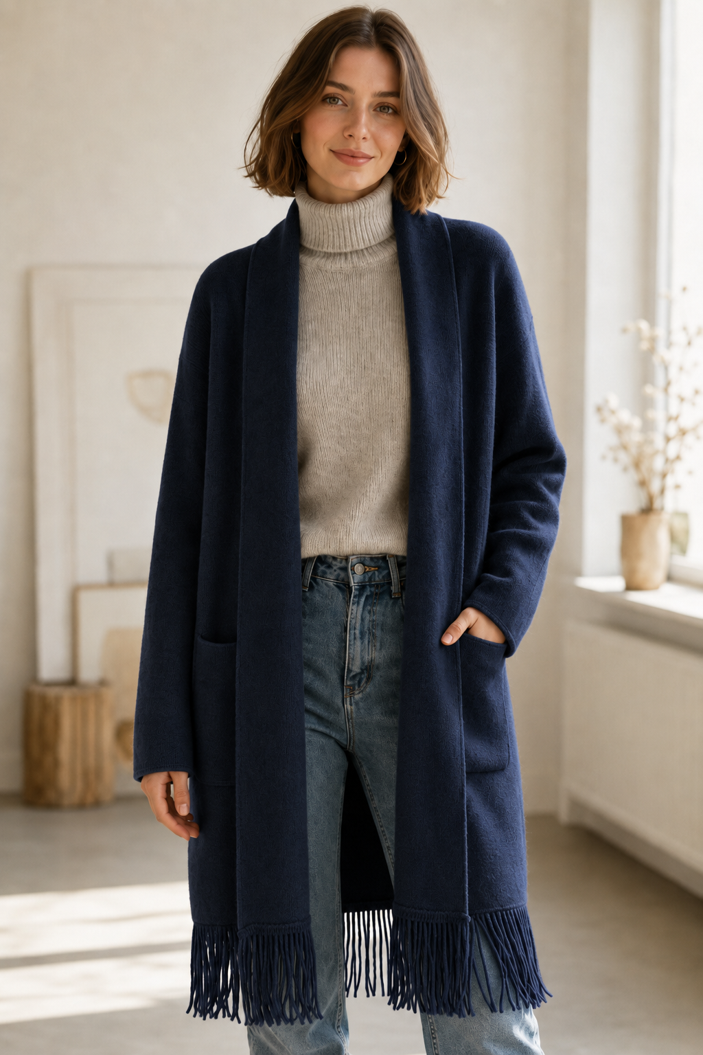 Longline Fringe Knitted Cardigan