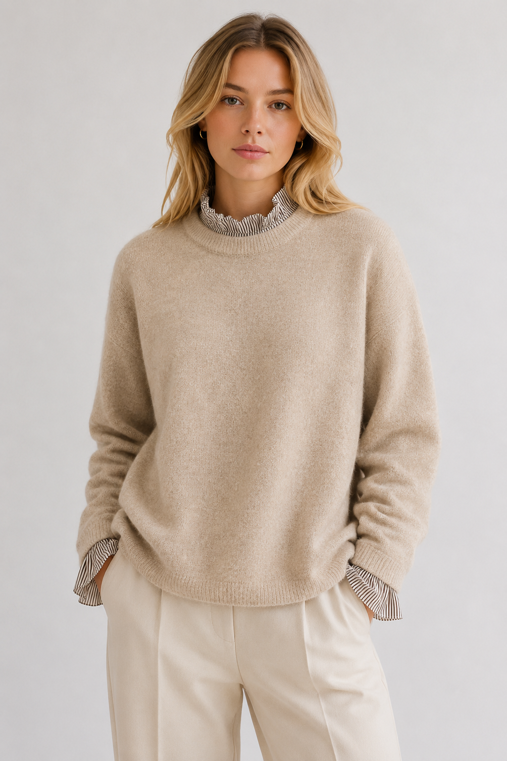 Layered-Look Frill Trim Knitted Jumper