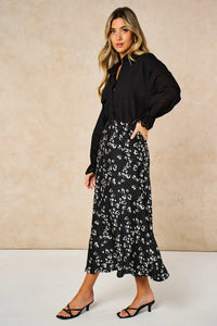 Love Hearts Midi Slip Skirt in Black