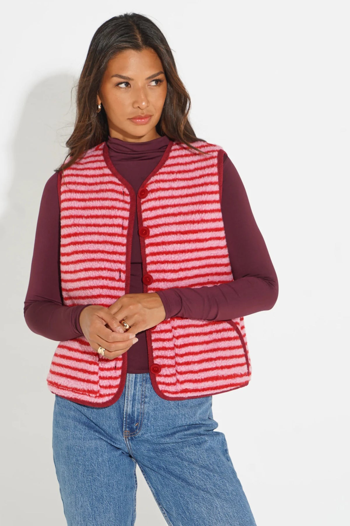 Striped Reversible Gilet in Pink/Red