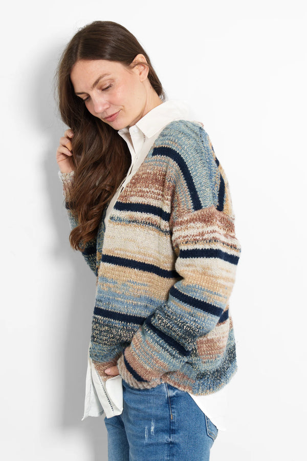 Brodie Wool Blend Cardigan - Multi/Blue, Striped