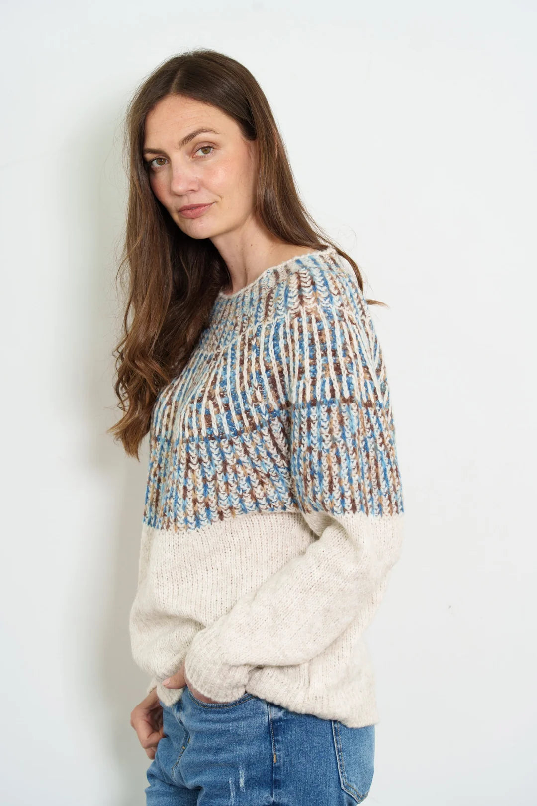 Tilda Wool Blend Jumper - Cream/Blue, Scandi