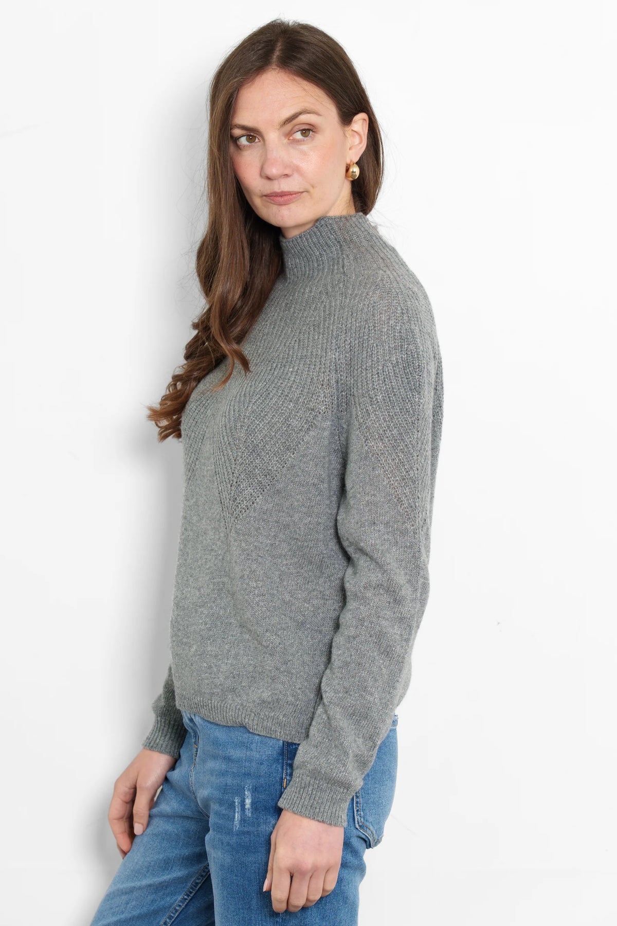 Mallory Cashmere Blend Jumper - Grey, Ribbed