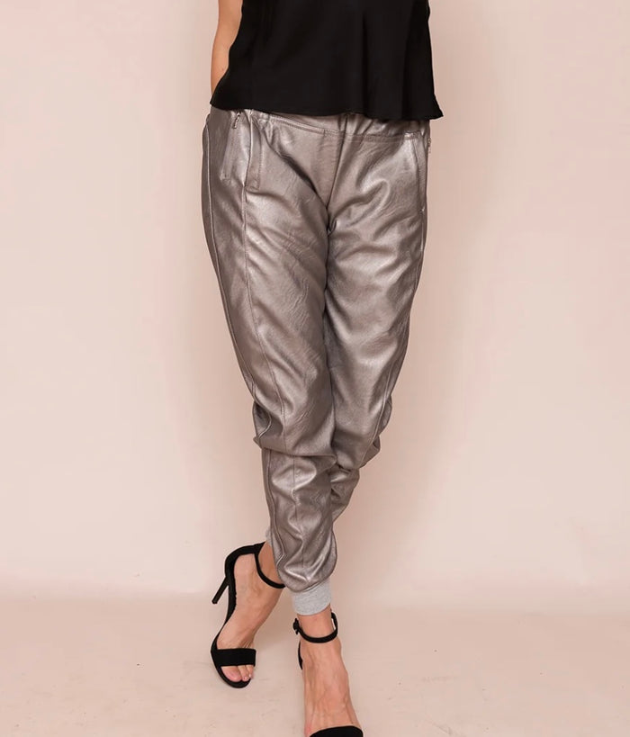 Suzy D Vegan Leather Ultimate Joggers - Metallic Grey