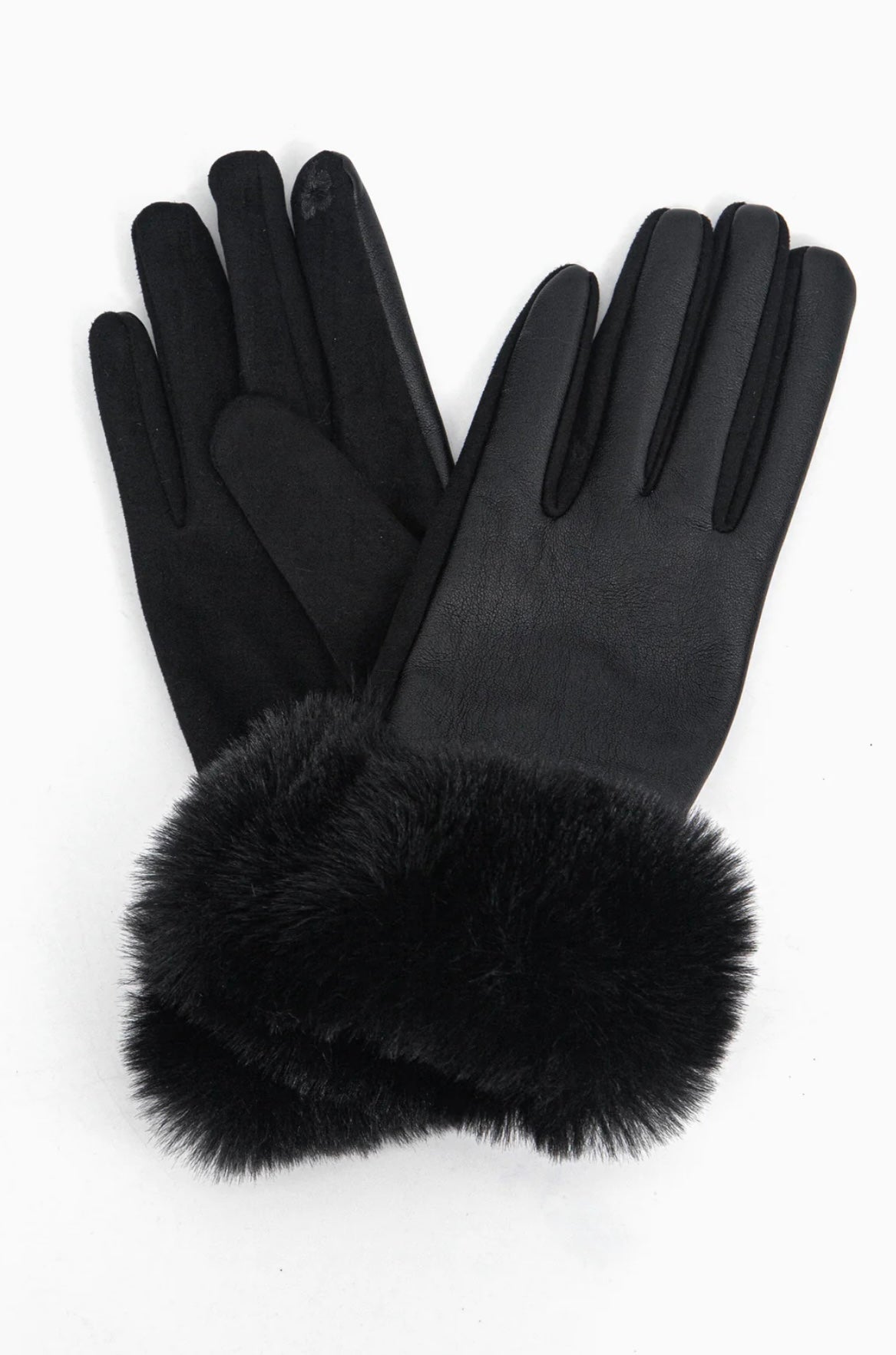 Maya Faux Fur Cuff Gloves - Black, PU