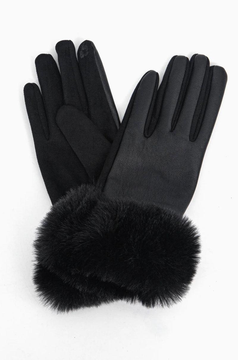 Maya Faux Fur Cuff Gloves - Black, PU