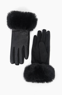 Maya Faux Fur Cuff Gloves - Black, PU