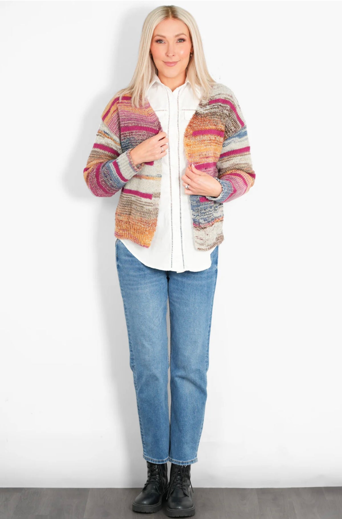 Brodie Wool Blend Cardigan - Multi/Pink, Striped