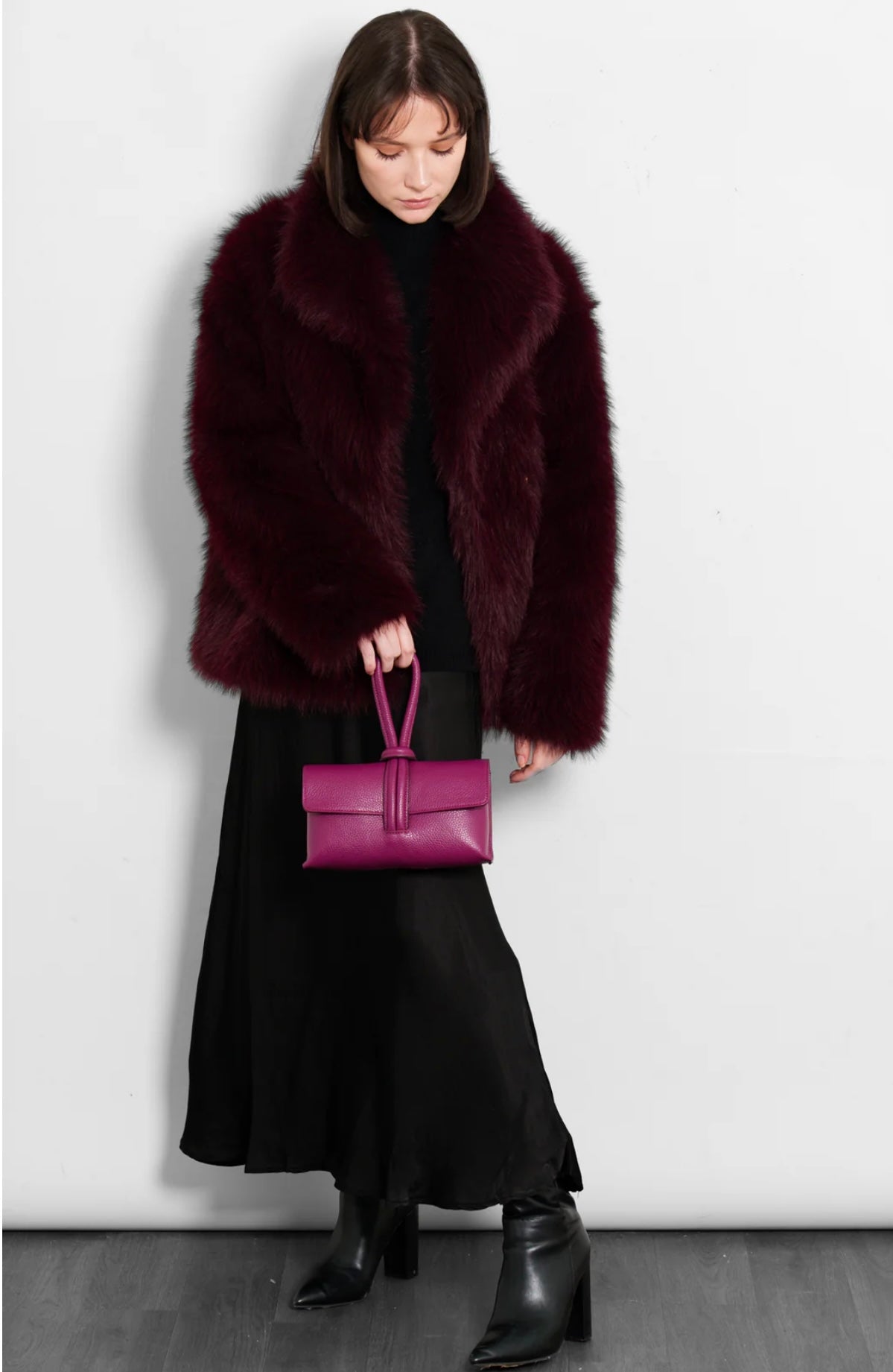 Monroe Shawl Collar Jacket- Berry, Faux Fur