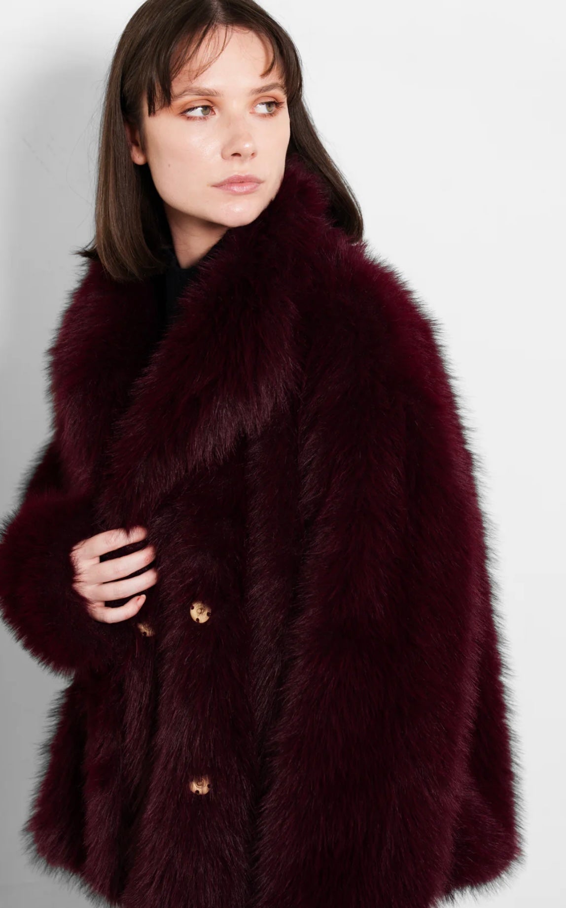 Monroe Shawl Collar Jacket- Berry, Faux Fur