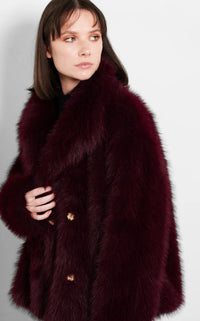 Monroe Shawl Collar Jacket- Berry, Faux Fur