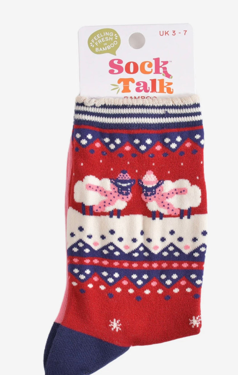 Women's Bamboo Socks - Red/Navy Blue, Sheep Fair Isle
