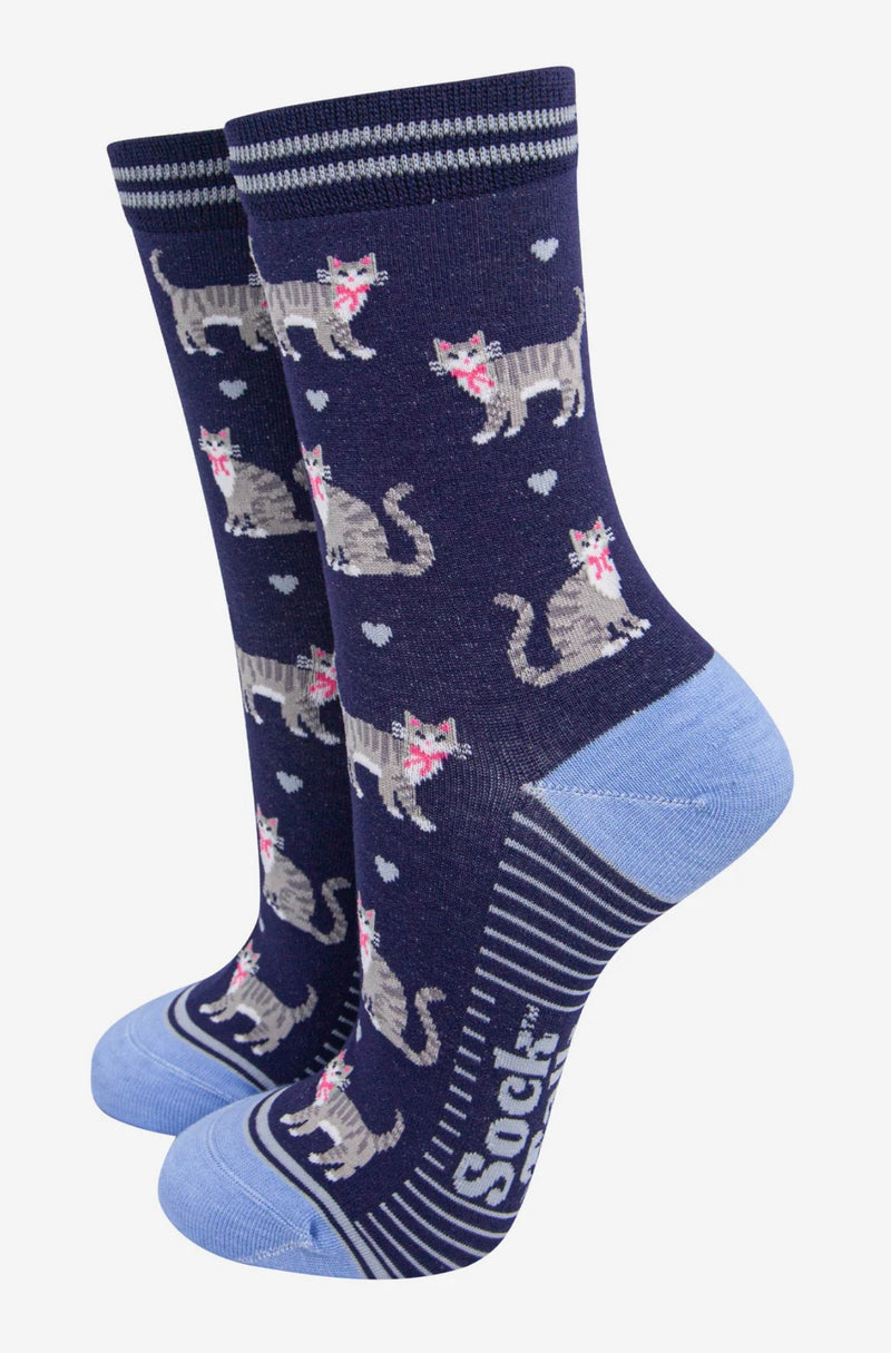 Women's Bamboo Socks - Teal, Cats