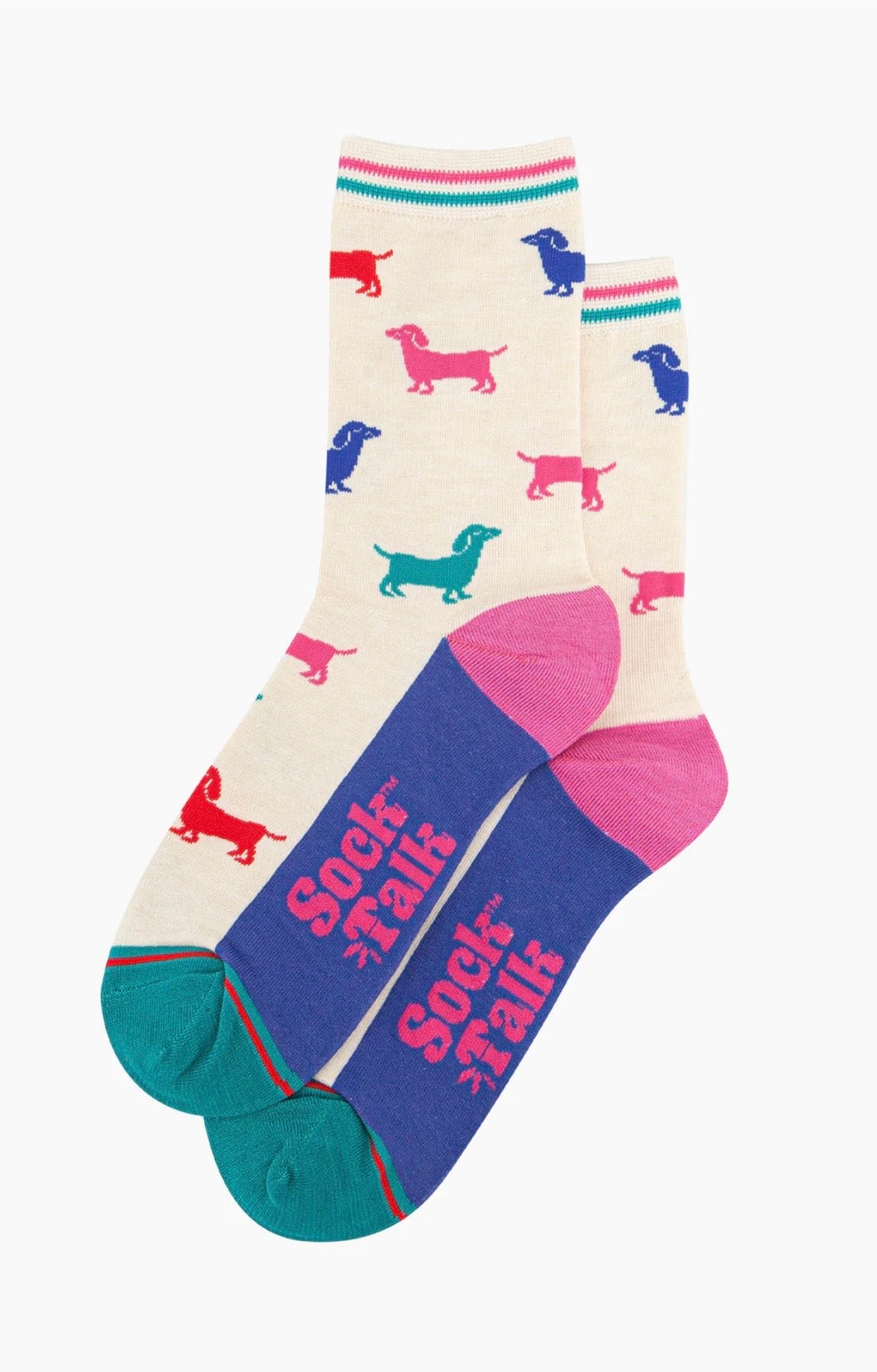 Women's Bamboo Socks - Cream/Multi, Sausage Dog