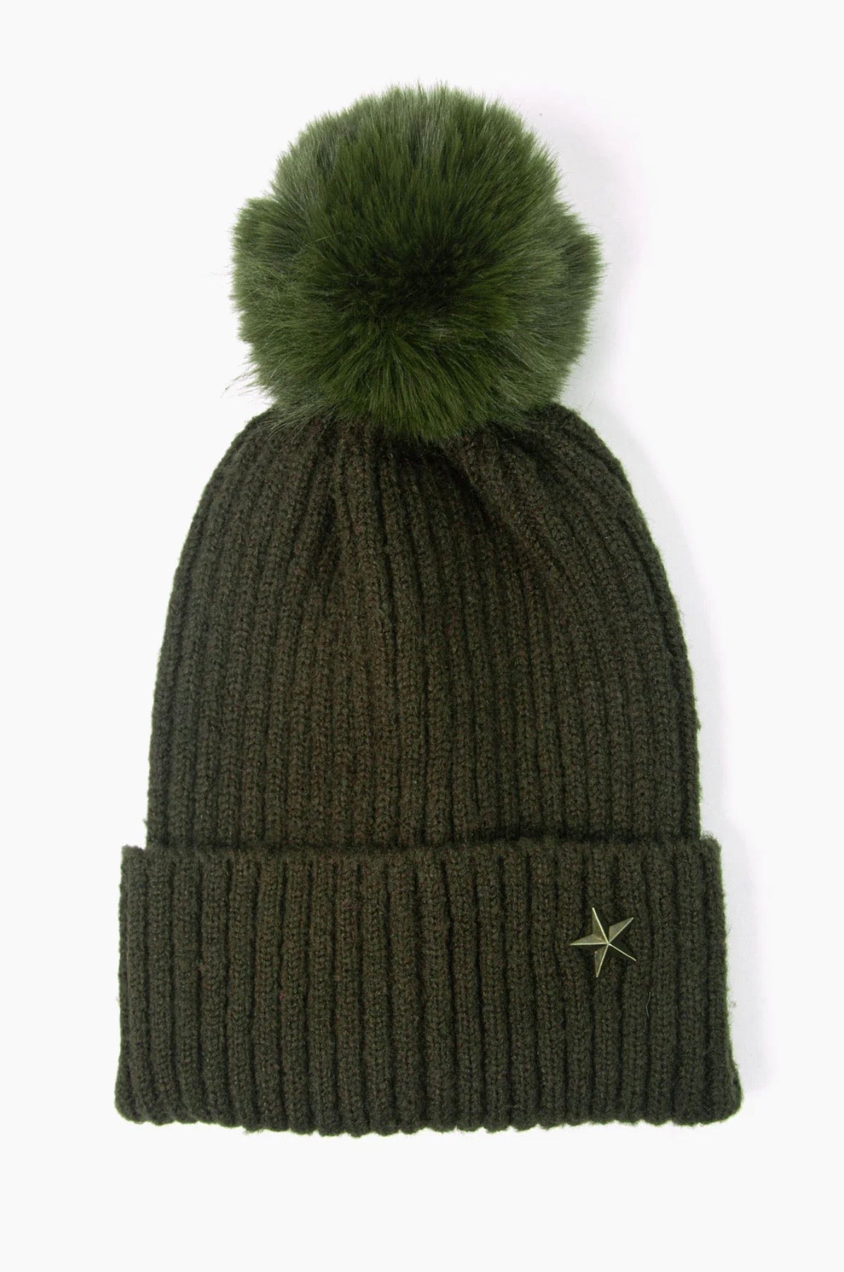 Bonnie Pom Pom Hat - Khaki, Gold Star