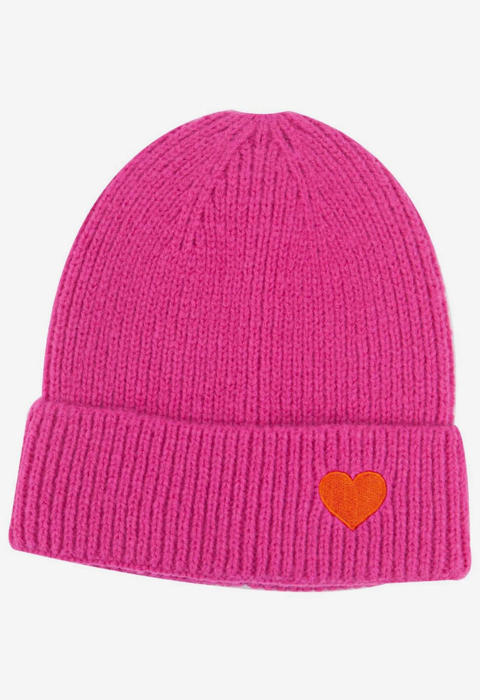 Austin Pink/Orange Heart Embroidered Beanie Hat