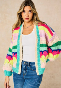 Hand Knitted Rainbow Striped Cardigan in Multi