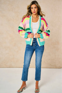 Hand Knitted Rainbow Striped Cardigan in Multi